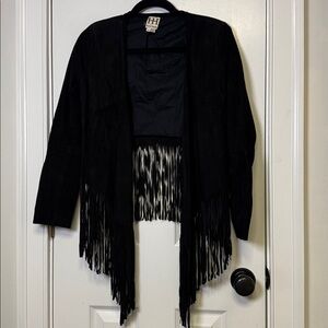Haute Hippie Black Leather Fringe Jacket XS Western Boho Shoulder Pads